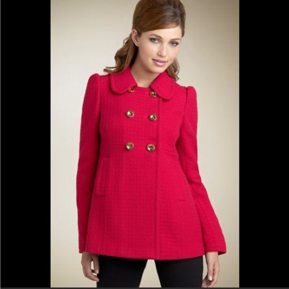 Juicy Couture princess style double breasted peacoat in RED, size Small.